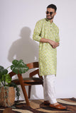 Vibrant Print Cotton Light Green Color Kurta