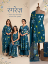 Khaddar Exclusive Hand Painted 3 Pcs Unstitched Suit Set - Midnight Teal Blossom