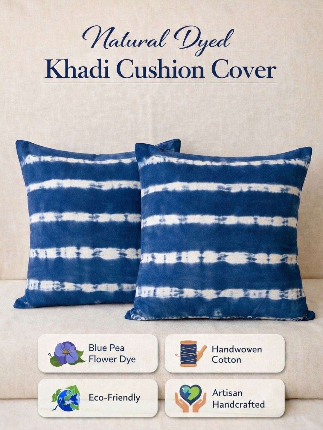 MOOL Blue-Pea Flower Tie-Dye Khadi Cushion Cover