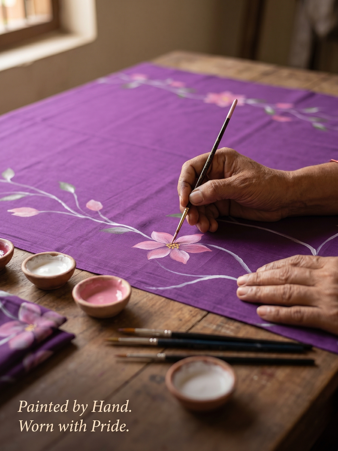 Khaddar Exclusive Hand Painted 3 Pcs Unstitched Suit Set - Royal Plum Floral