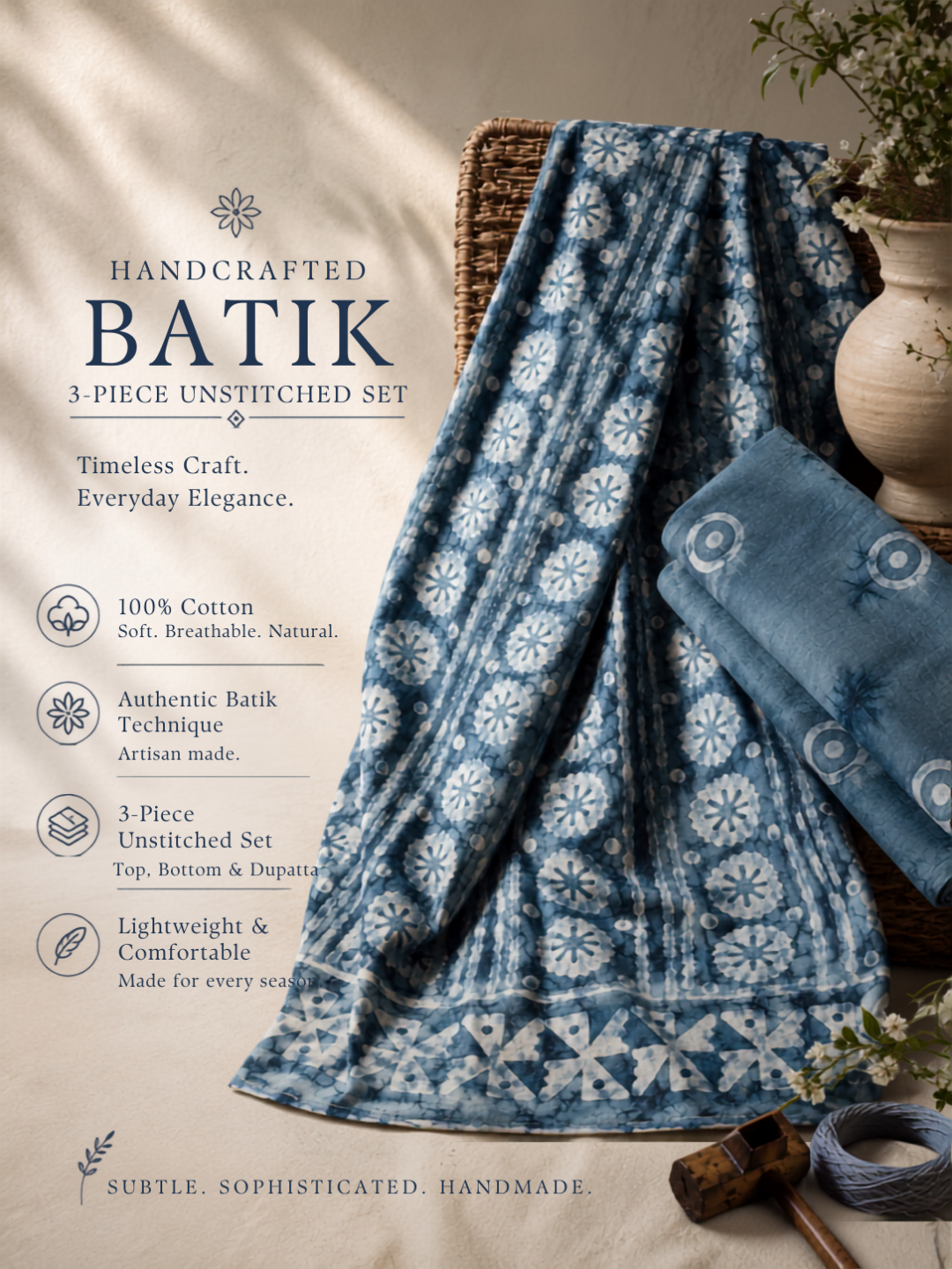 Moonlight Medallion Batik  | 3-Piece Unstitched Suit Set