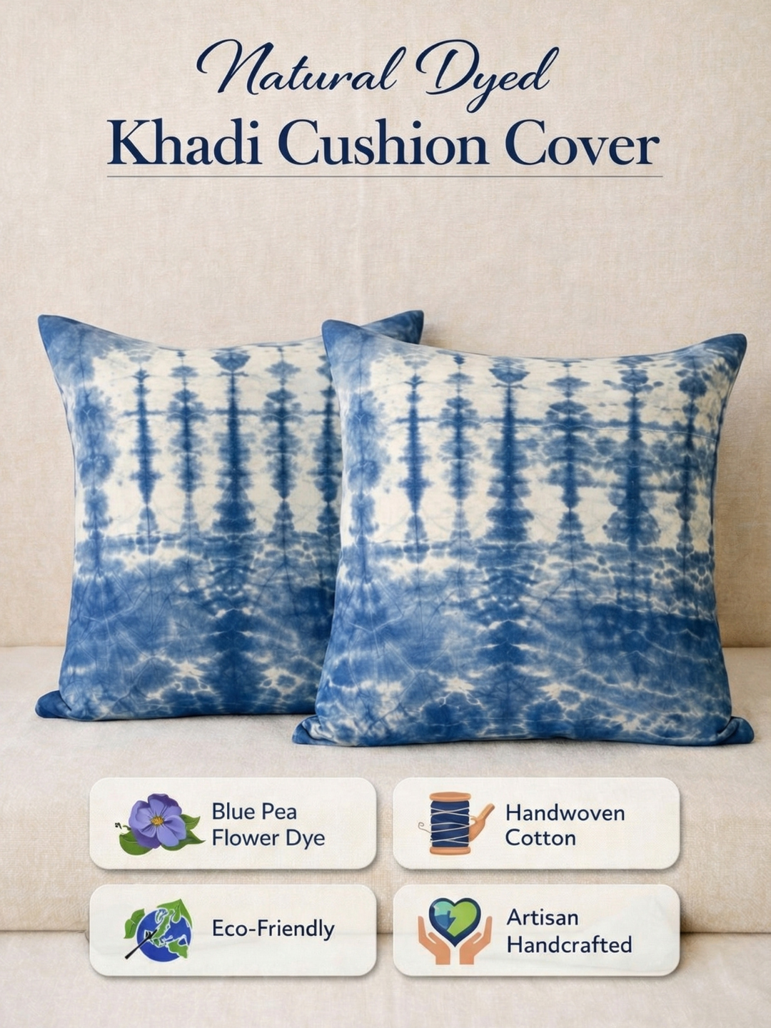 MOOL Blue-Pea Flower Dyed Khadi Cushion Cover
