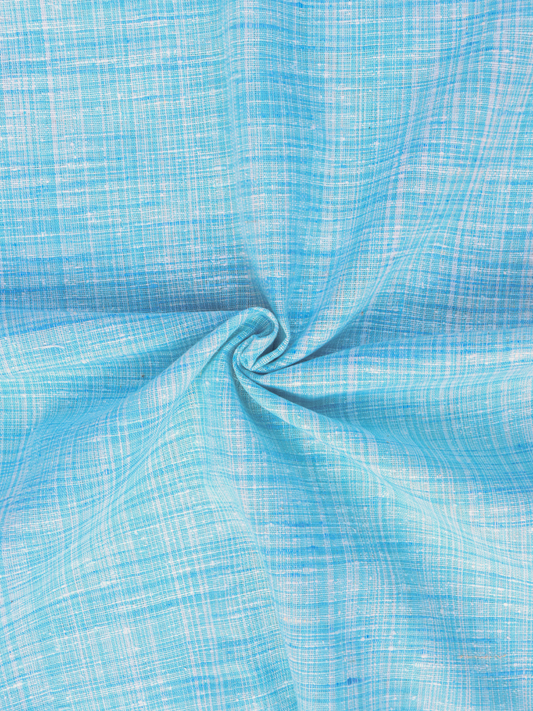 Sky Blue Traditional Cotton Khadi Fabric -  Handwoven Comfort