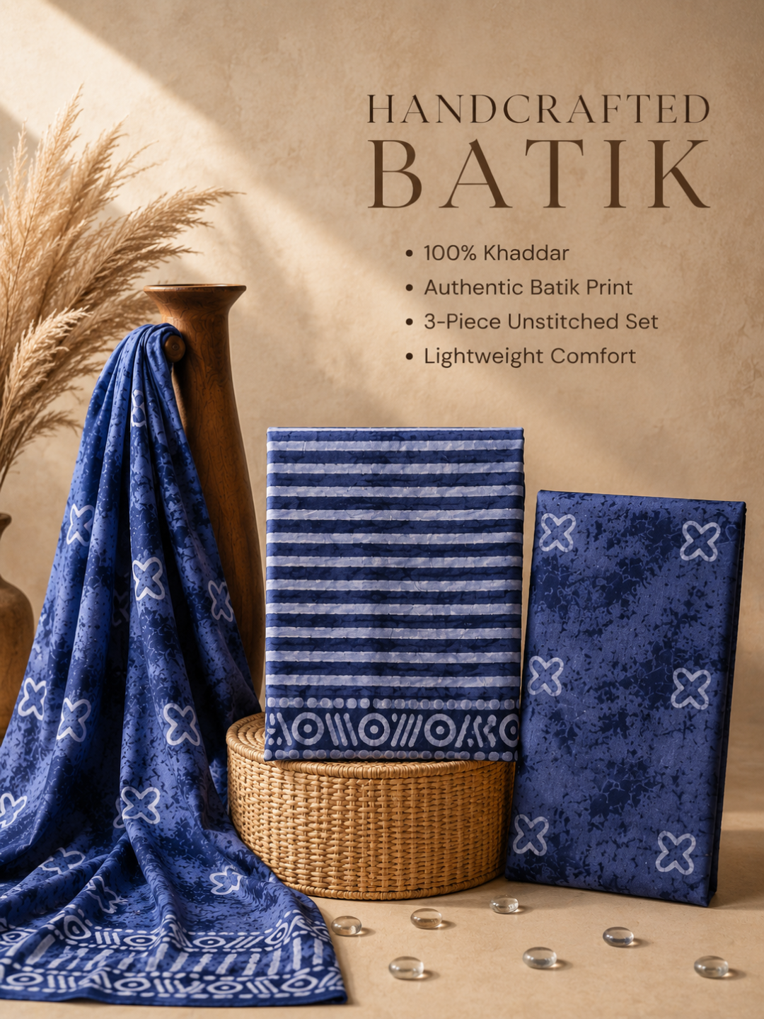 Indigo Horizon Stripe Batik  | 3-Piece Unstitched Suit Set