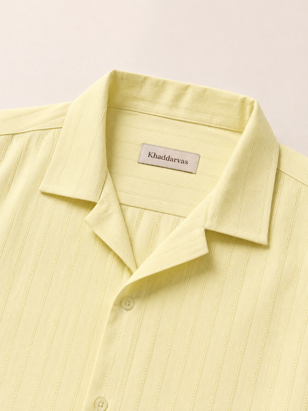 Khadi Lemon Yellow Cuban Collar Half Sleeve  Shirt