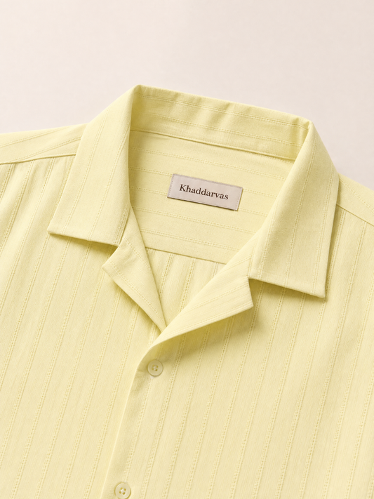 Khadi Lemon Yellow Cuban Collar Half Sleeve  Shirt