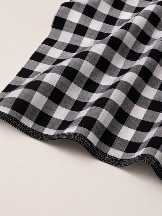 Classic Handloom Khaddar Check Fabric – Black & White