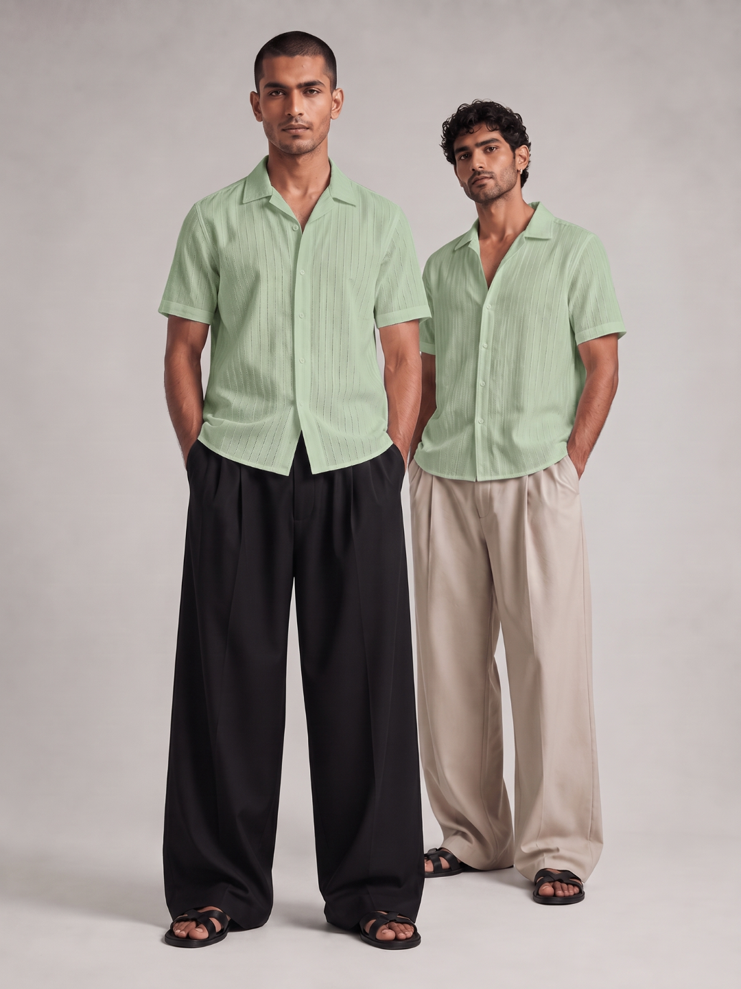 Khadi Fern Green Cuban Collar Half Sleeve Shirt