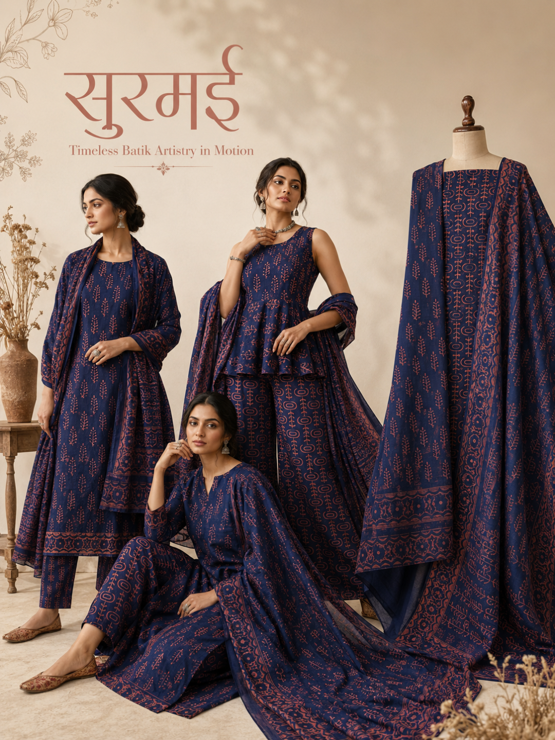 Indigo Batik Tribal Motif | 3-Piece Unstitched Suit Set