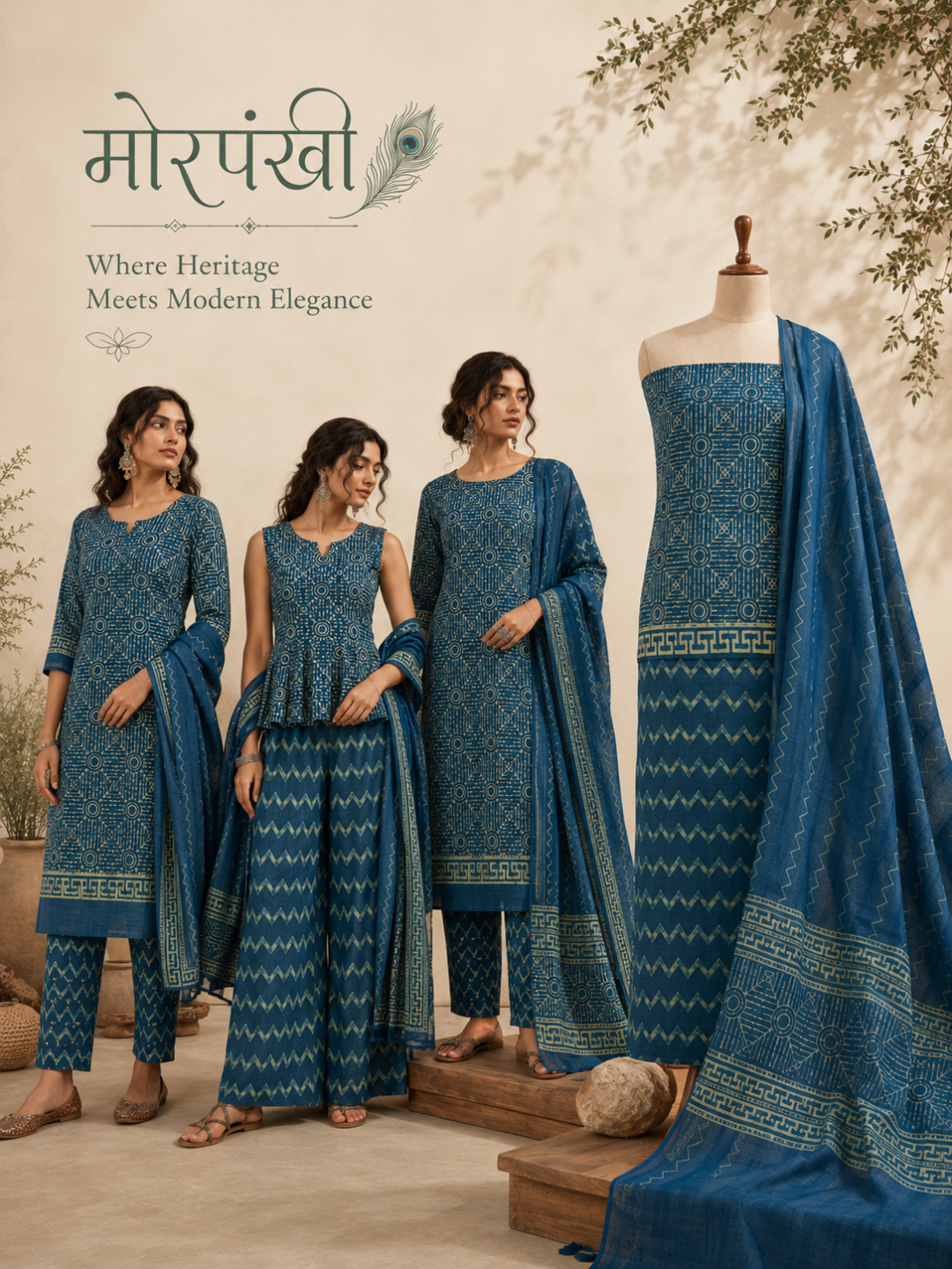 Teal Blue Batik Geometric Motif | 3-Piece Unstitched Suit Set