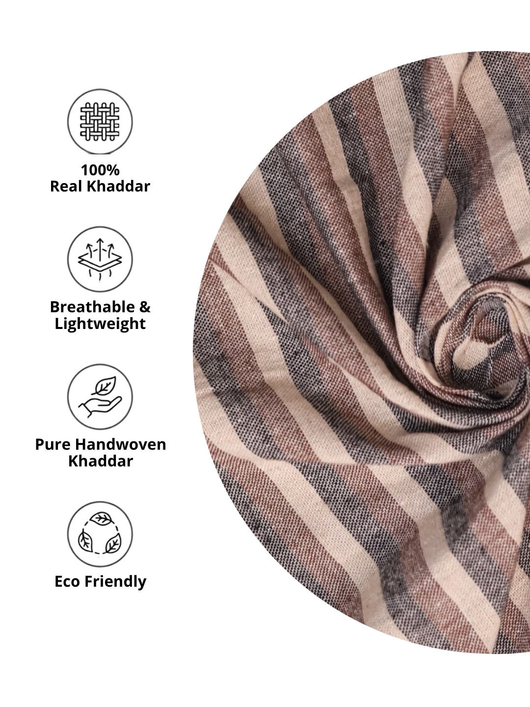 Handloom Khadi Stripe Fabric – Pure Cotton
