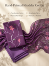 Khaddar Exclusive Hand Painted 3 Pcs Unstitched Suit Set - Royal Plum Floral
