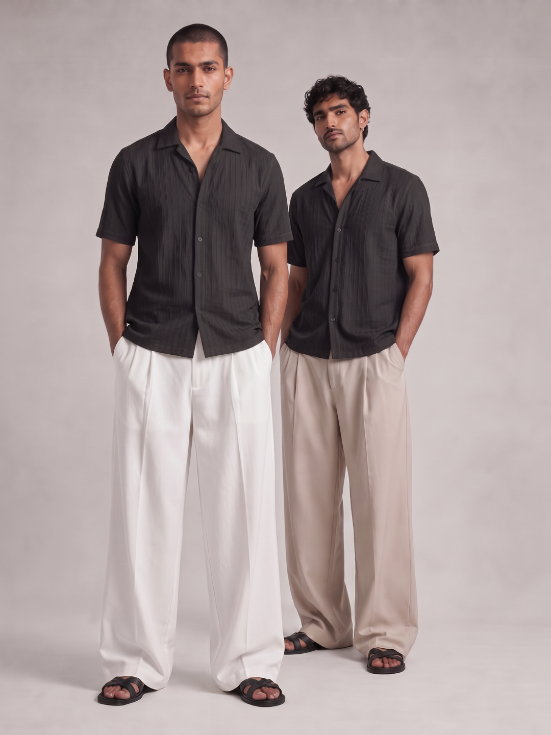 Khadi Midnight Black Cuban Collar Half Sleeve  Shirt