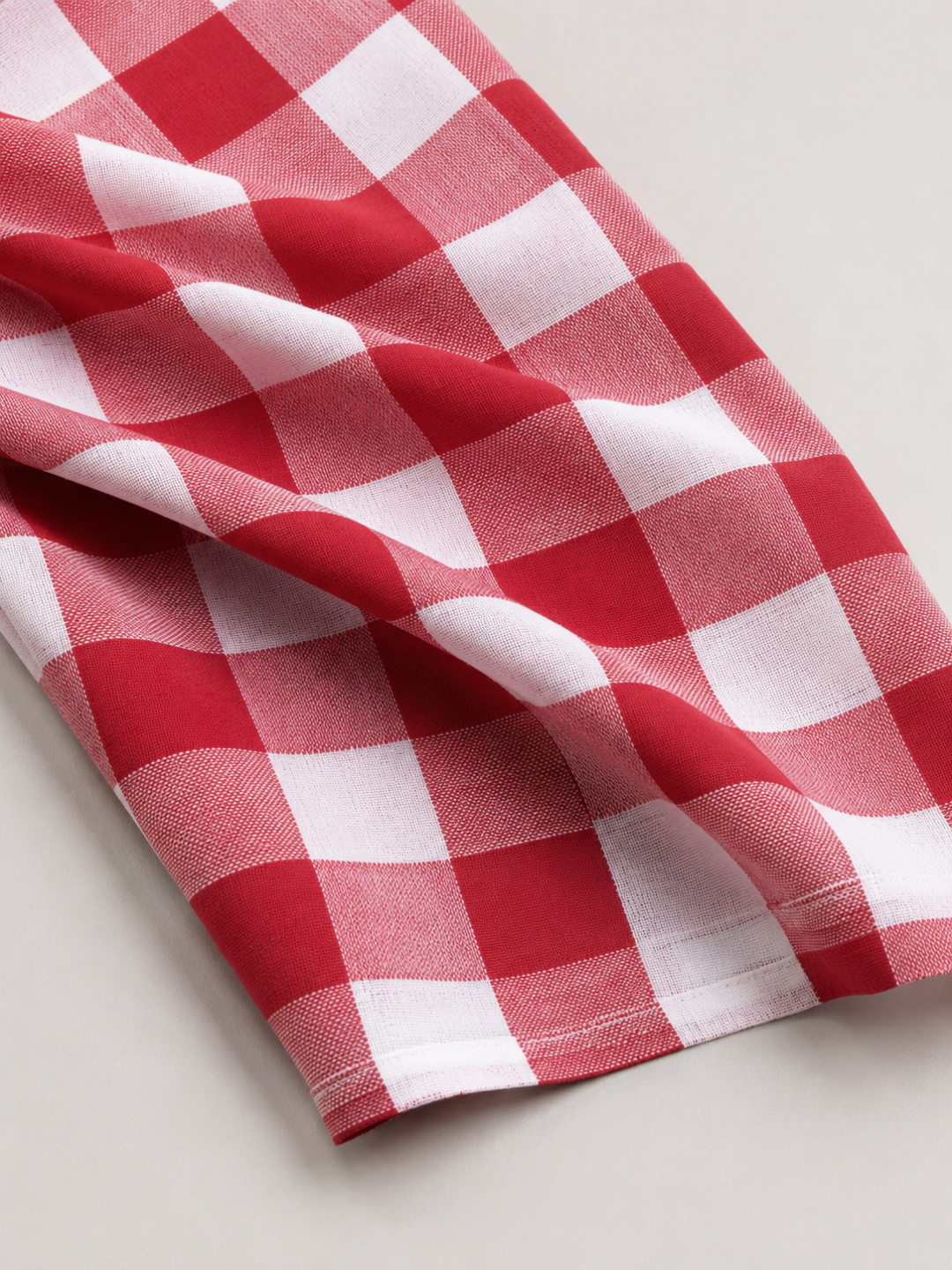 Red & White Buffalo Check Handwoven Khadi Cotton Fabric