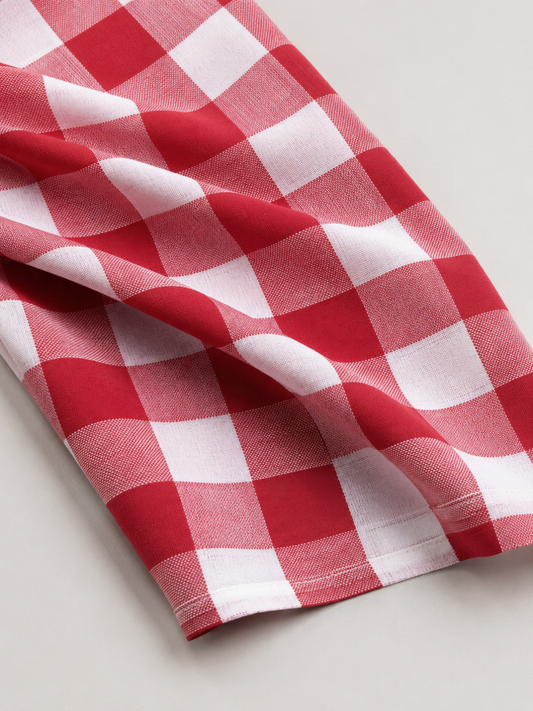 Red & White Buffalo Check Handwoven Khadi Cotton Fabric