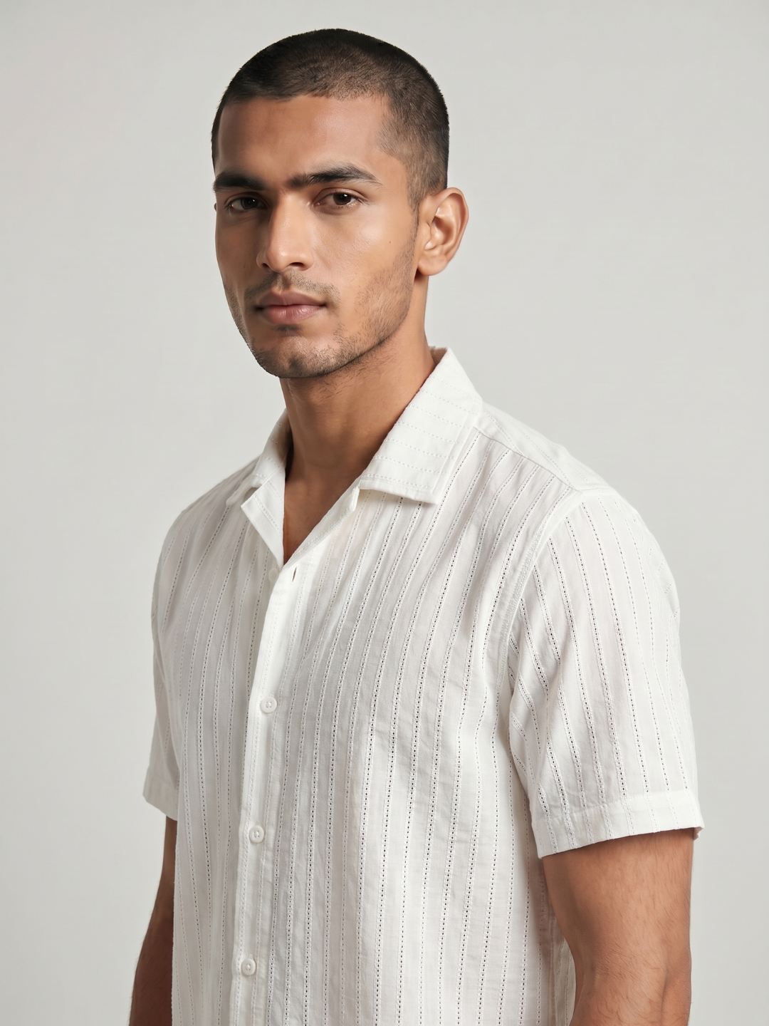 Khadi Pearl White Cuban Collar Half Sleeve  Shirt