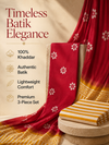 Red Batik Floral Buti & Stripe | 3-Piece Unstitched Suit Set