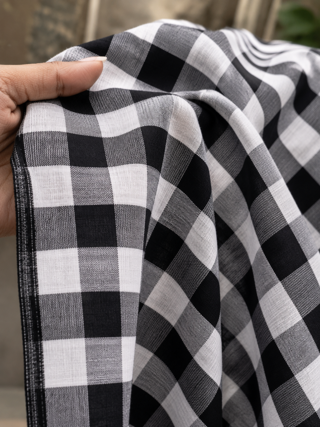 Classic Handloom Khaddar Check Fabric – Black & White