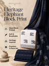 White & Black Elephant Block Print | 3-Piece Unstitched Suit Set
