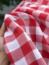 Red & White Buffalo Check Handwoven Khadi Cotton Fabric