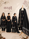 Black Batik Leaf Motif - 3-Piece Unstitched Suit Set