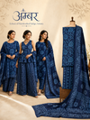 Blue Batik Spiral Print with Ethnic Dupatta 3 Pcs Unstitched Suit Set
