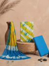 Yellow & Sky Blue Shibori Tie-Dye Pattern - 3-Piece Unstitched Suit Set