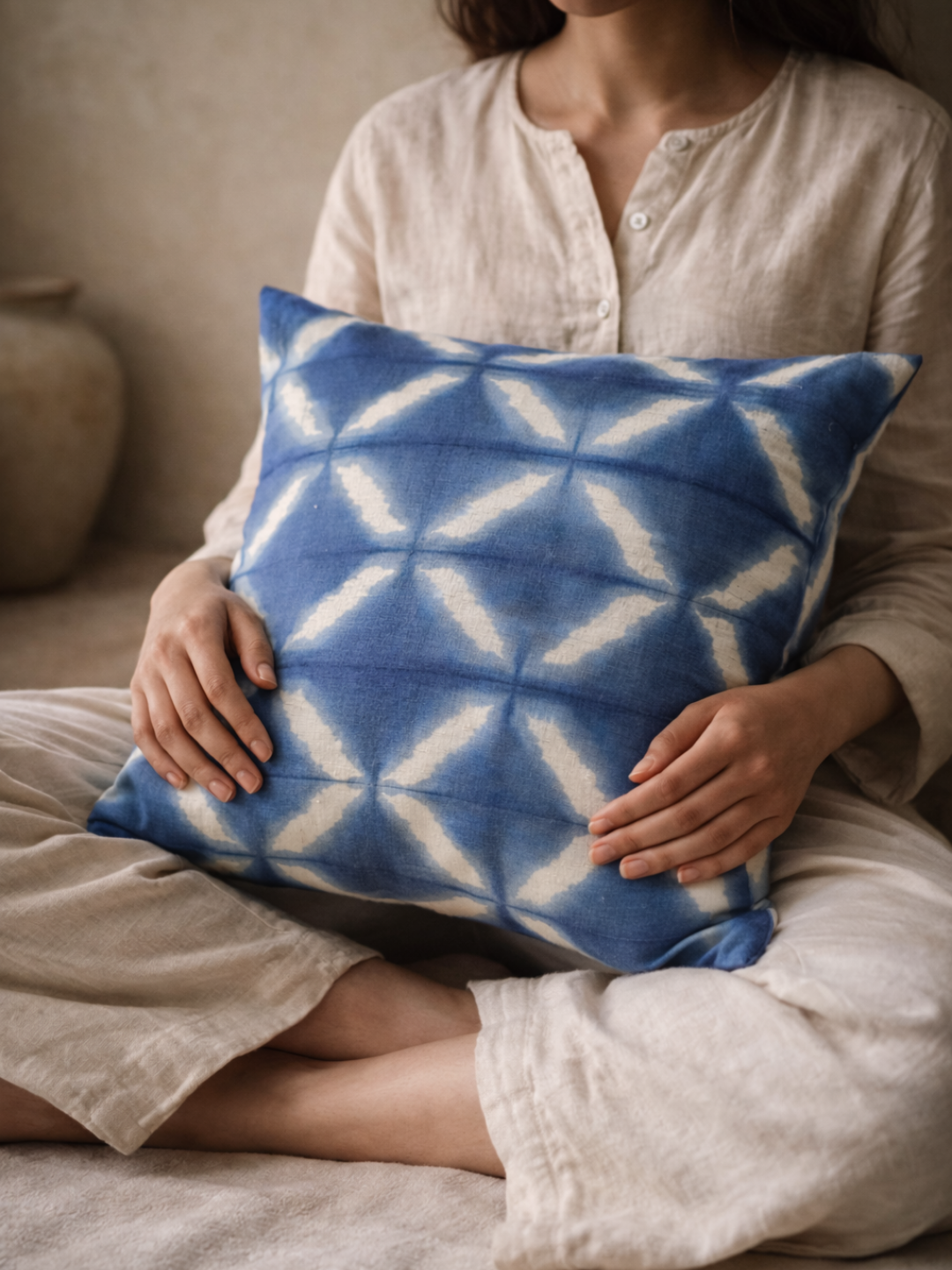 MOOL Khadi Cushion Cover Blue-Pea Flower Tie-Dye