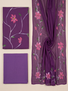 Khaddar Exclusive Hand Painted 3 Pcs Unstitched Suit Set - Royal Plum Floral