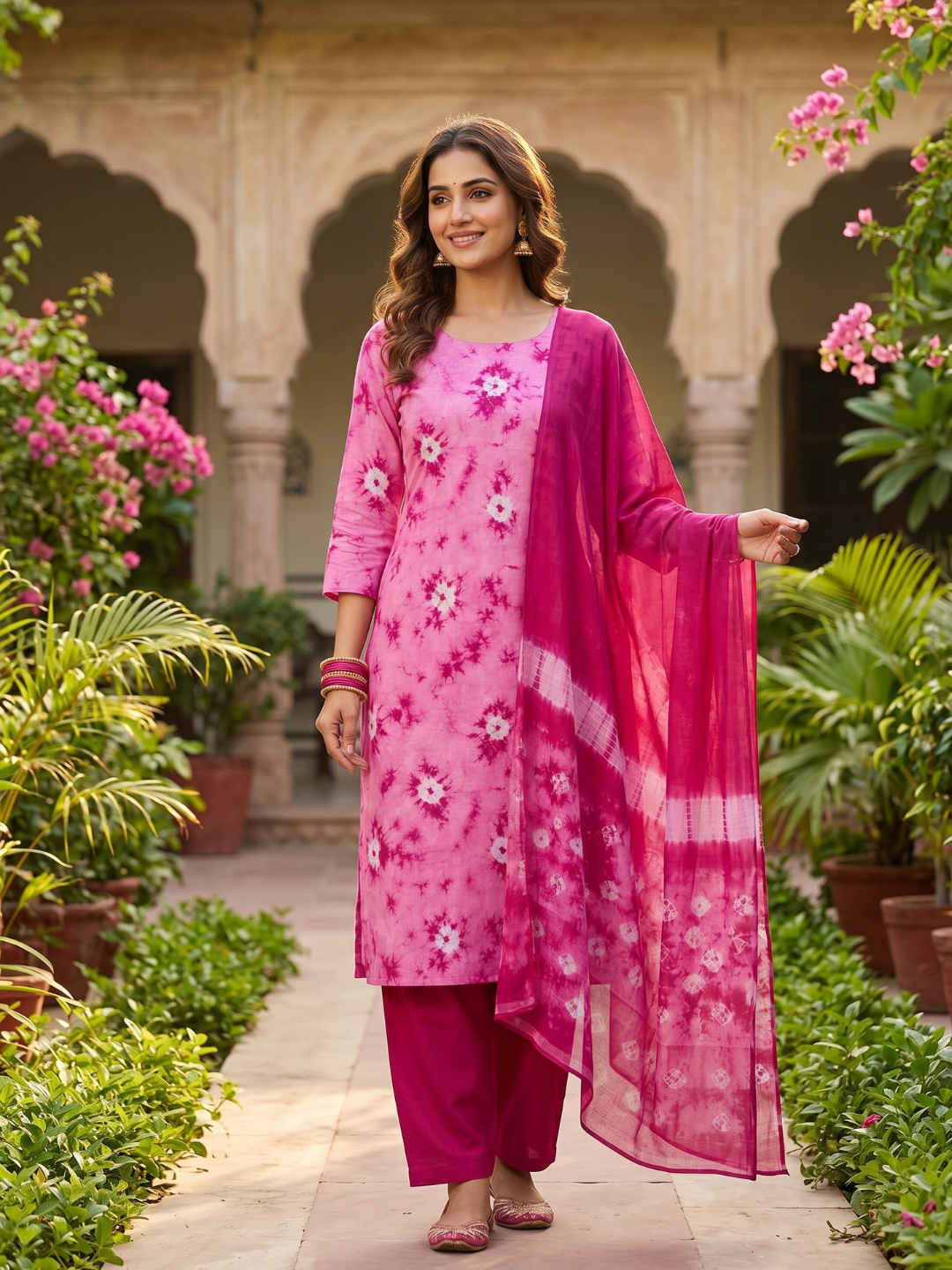 Pink Tie-Dye Shibori Print | 3-Piece Unstitched Suit Set