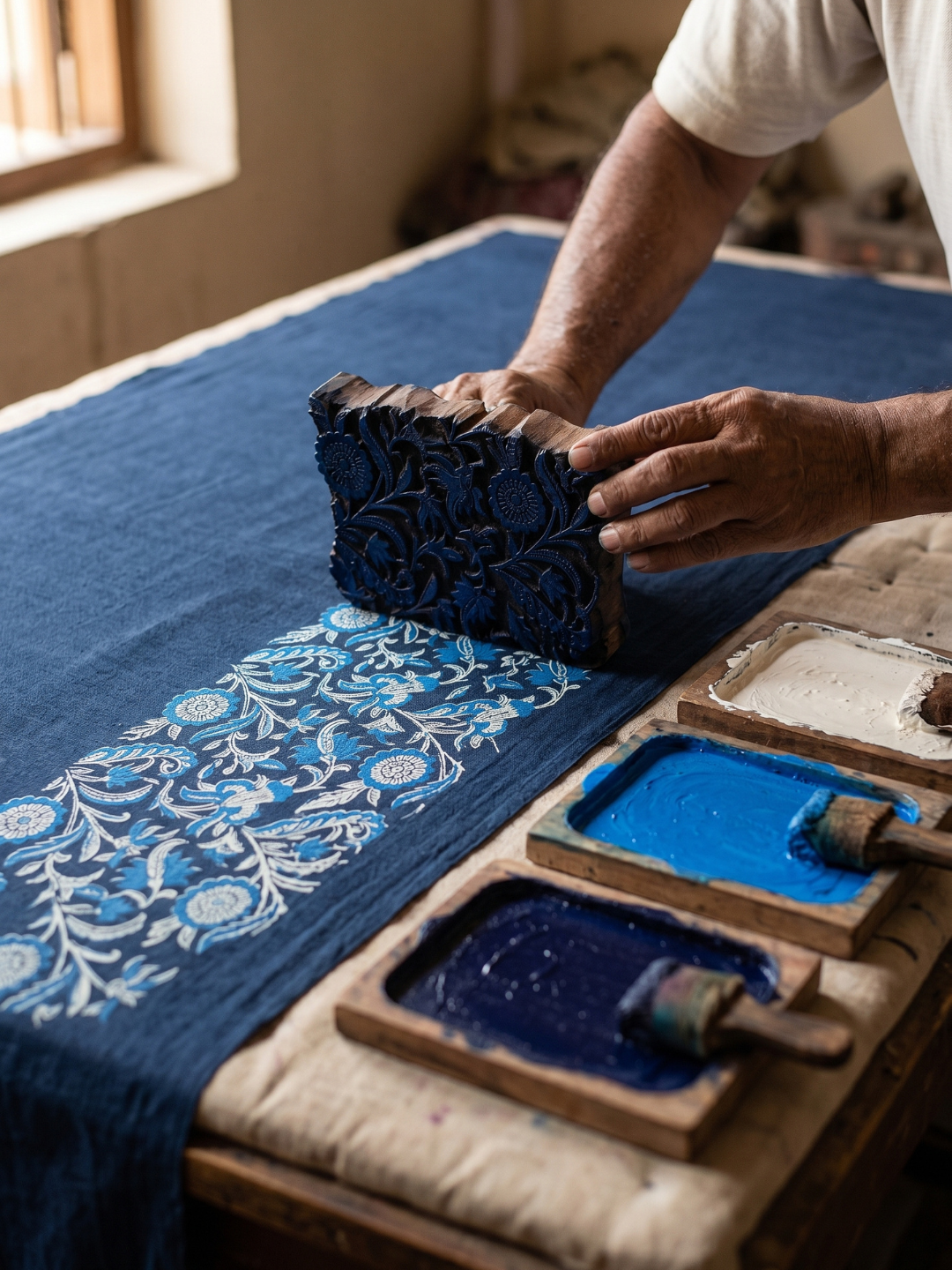 Indigo Floral Block Print | 3-Piece Unstitched Suit Set