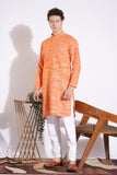 Vibrant Orange Khadi Cotton Long Kurta