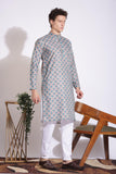 Authentic Silver Grey Print Cotton Kurta