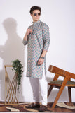 Authentic Silver Grey Print Cotton Kurta