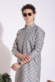 Authentic Silver Grey Print Cotton Kurta