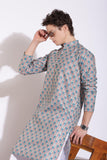 Authentic Silver Grey Print Cotton Kurta