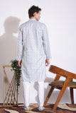 Stylish White Blended With Blue Print Kurta