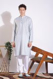 Stylish White Blended With Blue Print Kurta