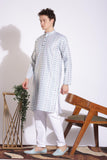 Stylish White Blended With Blue Print Kurta