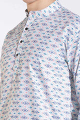Stylish White Blended With Blue Print Kurta