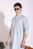 Stylish White Blended With Blue Print Kurta