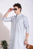 Stylish White Blended With Blue Print Kurta