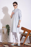 Stylish White Blended With Blue Print Kurta