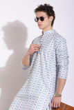 Stylish White Blended With Blue Print Kurta