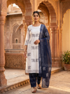 White & Black Elephant Block Print | 3-Piece Unstitched Suit Set
