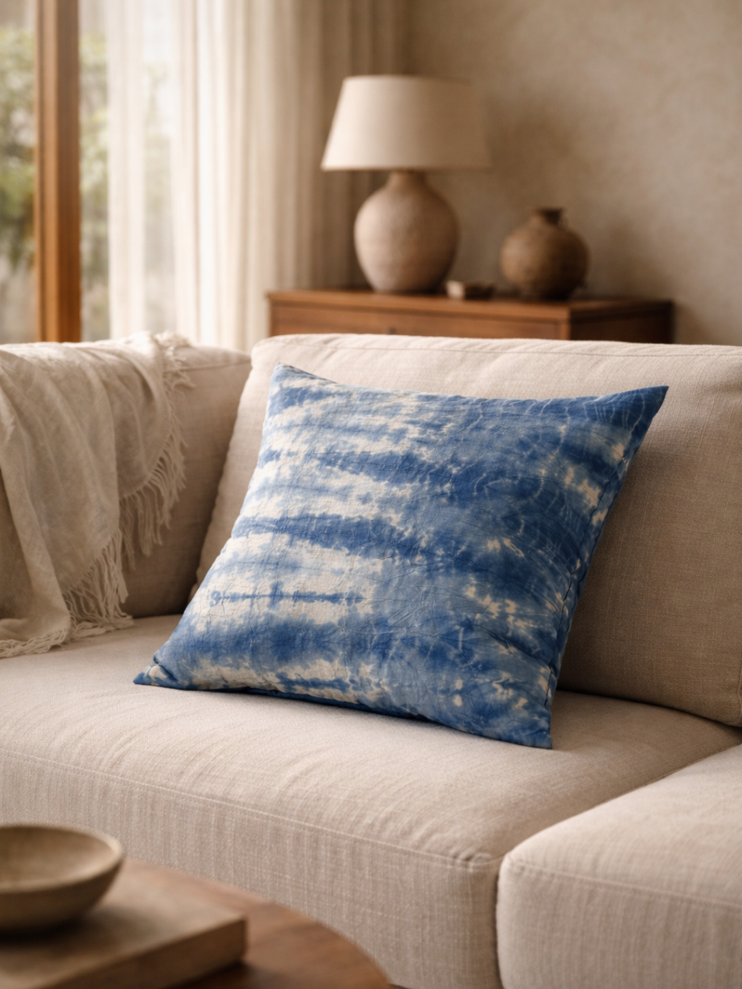 MOOL Blue-Pea Flower Dyed Khadi Cushion Cover