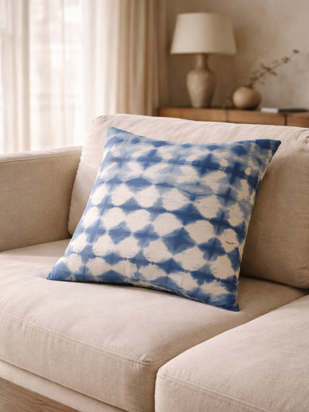 MOOL Khadi Blue-Pea Flower Tie-Dye Cushion Cover