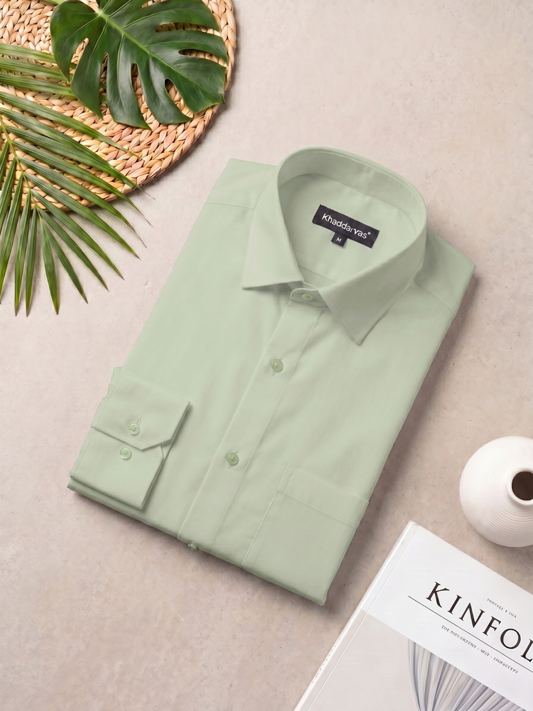 Olive Khadi Cotton Smart Casual Shirt Full Sleeve