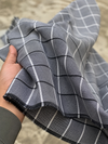 Grey & Black Window Check Khadi Fabric | 100% Cotton