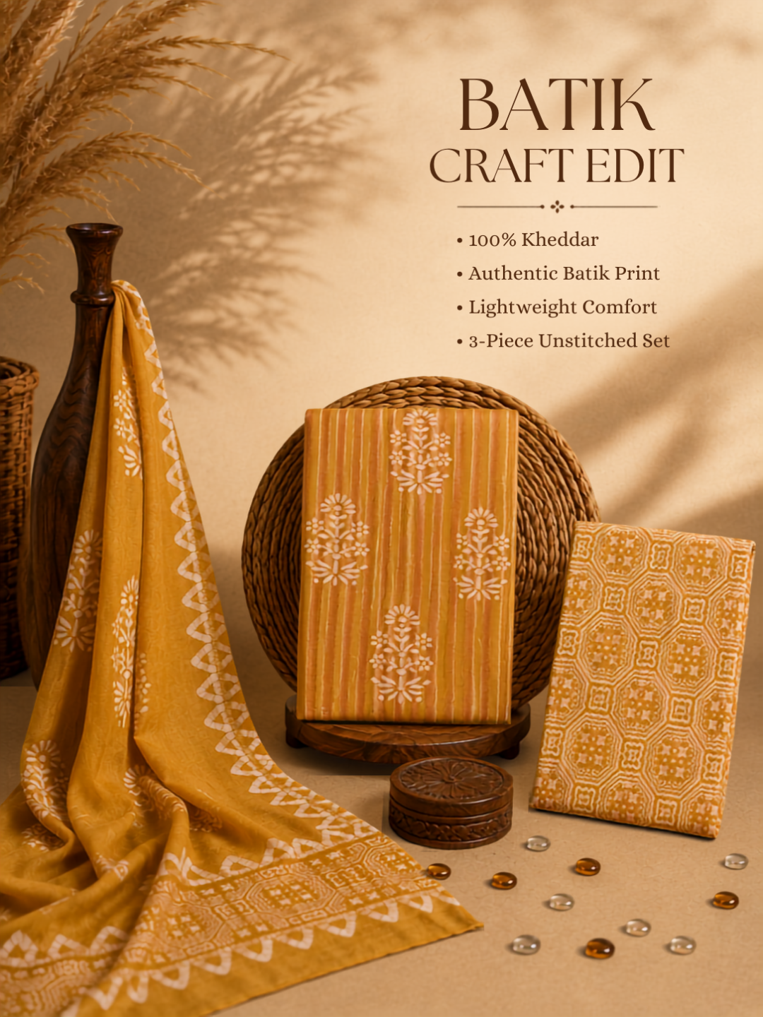 Mustard Mosaic Batik | 3-Piece Unstitched Suit Set